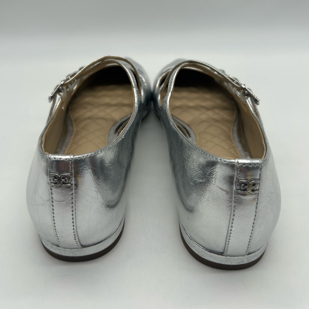 Sam Edelman Cass Silver Leather Pointed Toe 3-Strap Flats Sz 7.5 M New
With Box - Picture 7 of 11